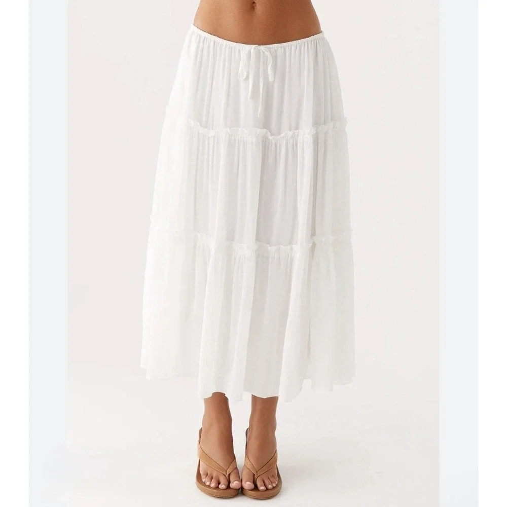 Peppermayo Evi Midi Skirt Tiered Midi Skirt Size Small White - Picture 1 of 9